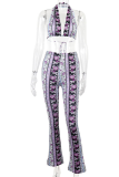 Purple Sexy Print Patchwork Sleeveless Two Pieces