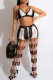 Black Sexy Print Bandage Hollowed Out Patchwork Halter Sleeveless Two Pieces