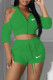 Green Fashion Sportswear Print Patchwork Hooded Collar Half Sleeve Two Pieces