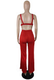 Red Sexy Casual Solid Vests Pants V Neck Sleeveless Two Pieces