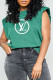 Green Fashion Street Print Letter O Neck Tops