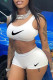 White Fashion Casual Print Patchwork U Neck Sleeveless Two Pieces