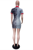 Leopard Print Fashion Casual Print Patchwork Turndown Collar Short Sleeve Dress
