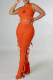 Orange Fashion Sexy Print Bandage O Neck Sleeveless Two Pieces