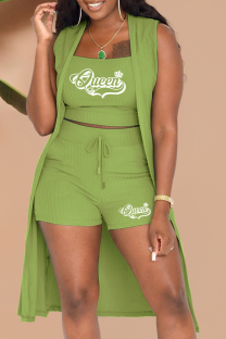 Green Fashion Print Split Joint Strapless Sleeveless Three Pieces