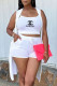 White Fashion Casual Print Letter Spaghetti Strap Sleeveless Three Pieces