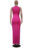Red Fashion Print Patchwork U Neck Pencil Skirt Dresses
