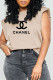 Khaki Fashion Street Print Letter O Neck Tops