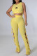 Yellow Fashion Sexy Print Bandage O Neck Sleeveless Two Pieces
