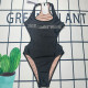 Black Fashion Sexy Letter Backless Hot Drill Swimwears