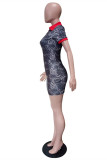 Leopard Print Fashion Casual Print Patchwork Turndown Collar Short Sleeve Dress