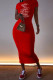 Red Fashion Casual Print Letter O Neck One Step Skirt Dresses