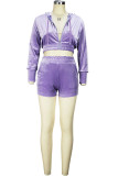 Purple Casual Gradual Change Solid Patchwork Hooded Collar Long Sleeve Two Pieces