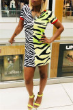 Leopard Print Fashion Casual Print Patchwork Turndown Collar Short Sleeve Dress