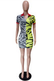 Leopard Print Fashion Casual Print Patchwork Turndown Collar Short Sleeve Dress
