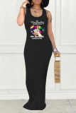 Red Fashion Print Patchwork U Neck Pencil Skirt Dresses
