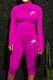 Rose Red Fashion Sportswear Print Letter Zipper Collar Long Sleeve Two Pieces