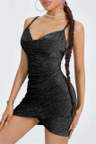 Black Fashion Sexy Solid Bandage Backless Spaghetti Strap Sleeveless Dress