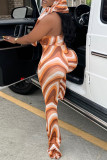 Orange Fashion Casual Print Backless Halter Jumpsuits
