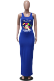 Red Fashion Print Patchwork U Neck Pencil Skirt Dresses
