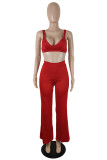 Red Sexy Casual Solid Vests Pants V Neck Sleeveless Two Pieces