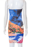 Multicolor Fashion Sexy Print Backless Strapless Sleeveless Dress