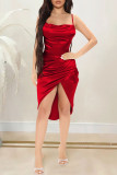 Pink Fashion Sexy Solid Patchwork Backless Spaghetti Strap Sleeveless Dress