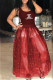 Red Fashion Elegant Print Patchwork U Neck Ball Gown Dresses
