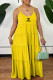 Yellow Fashion Sexy Print Patchwork Spaghetti Strap Cake Skirt Dresses