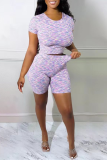 Pink Fashion Patchwork Backless O Neck Short Sleeve Two Pieces
