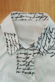 White Casual Print Patchwork Buckle Turndown Collar Shirt Dress Dresses