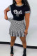 Black Fashion Casual Print Patchwork O Neck Short Sleeve Two Pieces