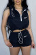 Black Fashion Sportswear Print Patchwork Hooded Collar Sleeveless Two Pieces