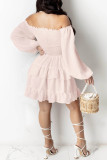 Pink Sweet Solid Bandage Patchwork Flounce Asymmetrical Square Collar A Line Dresses