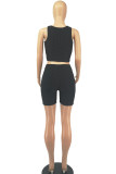 Black Casual Sportswear Solid Patchwork U Neck Two Pieces