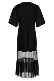 Black Casual Print Patchwork O Neck Short Sleeve Two Pieces
