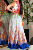 Multicolor Casual Print Patchwork V Neck Regular Jumpsuits