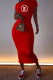 Red Fashion Casual Print Letter O Neck One Step Skirt Dresses