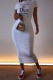 White Fashion Casual Print Letter O Neck One Step Skirt Dresses