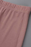 Pink Sexy Solid Hollowed Out Patchwork O Neck Short Sleeve Two Pieces
