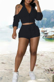 Green Fashion Casual Solid Hollowed Out Hooded Collar Long Sleeve Two Pieces