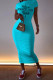 Cyan Fashion Casual Print Letter O Neck One Step Skirt Dresses