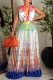 Multicolor Casual Print Patchwork V Neck Regular Jumpsuits