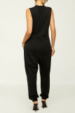 White Casual Solid Patchwork Pocket V Neck Loose Jumpsuits