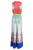 Multicolor Casual Print Patchwork V Neck Regular Jumpsuits