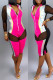 Rose Red Sexy Solid Patchwork See-through Zipper Collar Regular Rompers