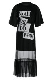 Black Casual Print Patchwork O Neck Short Sleeve Two Pieces