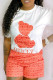 Pink Fashion Casual Print Letter O Neck Short Sleeve Two Pieces