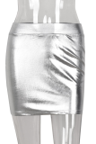 Silver Fashion Solid Patchwork Skinny High Waist Pencil Solid Color Bottoms