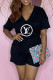 Black Fashion Casual Print Letter V Neck Rompers